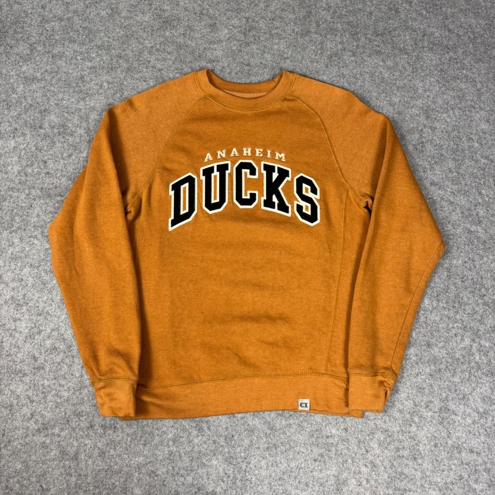 CI Sport Anaheim Ducks Sweatshirt‎ Mens Small Orange Heather Raglan Crewneck NHL